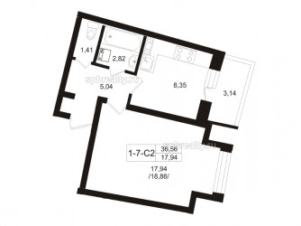 Однокомнатная квартира 38.13 м²