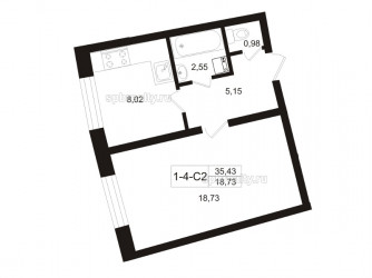 Однокомнатная квартира 35.43 м²