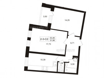 Двухкомнатная квартира 55.21 м²