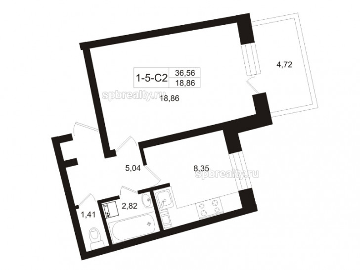 Однокомнатная квартира 38.92 м²